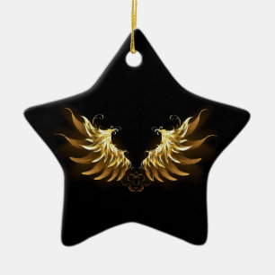 Golden Angel Wings on Black background Ceramic Ornament