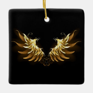 Golden Angel Wings on Black background Ceramic Ornament