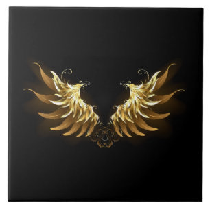 Golden Angel Wings on Black background Ceramic Tile