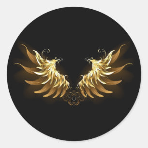 Golden Angel Wings on Black background Classic Round Sticker