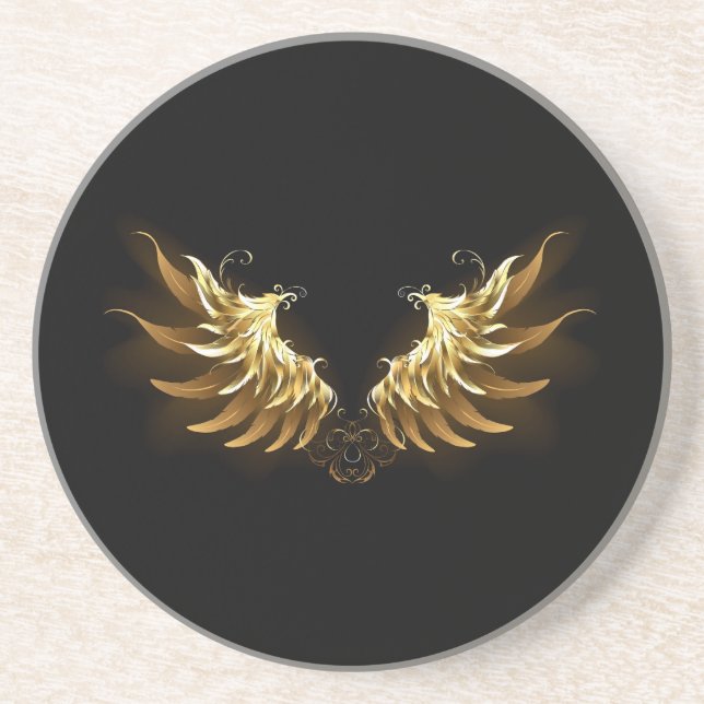Golden Angel Wings on Black background Coaster (Front)
