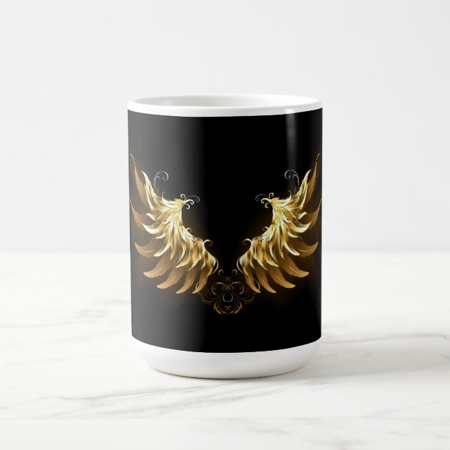 Golden Angel Wings on Black background Coffee Mug (Center)