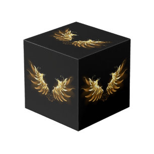 Golden Angel Wings on Black background Cube
