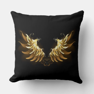 Golden Angel Wings on Black background Cushion