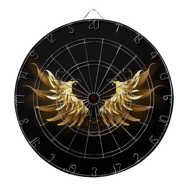 Golden Angel Wings on Black background Dartboard (Front)