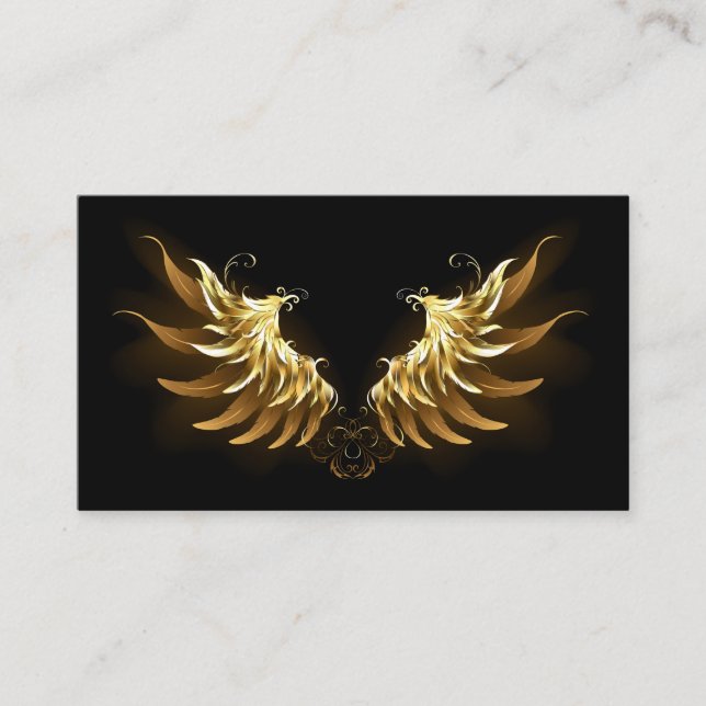 Golden Angel Wings on Black background Discount Card (Front)
