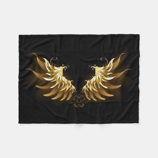 Golden Angel Wings on Black background Fleece Blanket (Front (Horizontal))