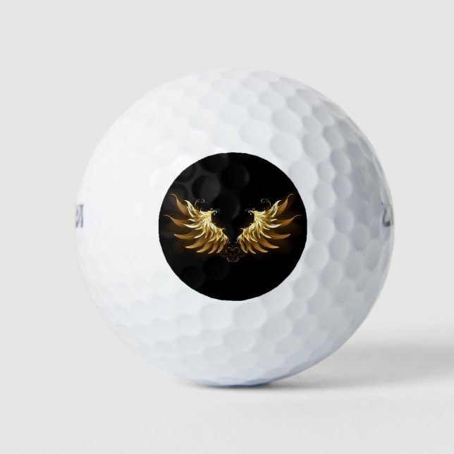 Golden Angel Wings on Black background Golf Balls (Front)