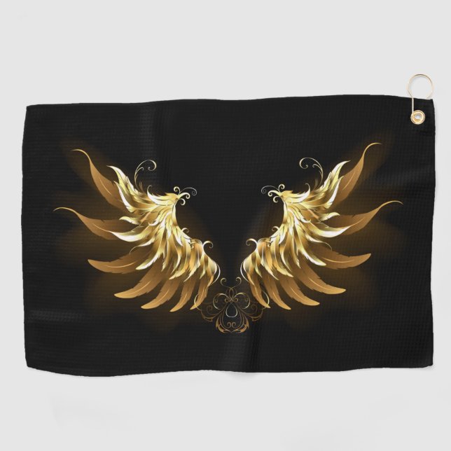 Golden Angel Wings on Black background Golf Towel (Horizontal)