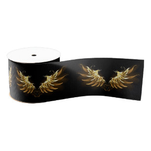 Golden Angel Wings on Black background Grosgrain Ribbon