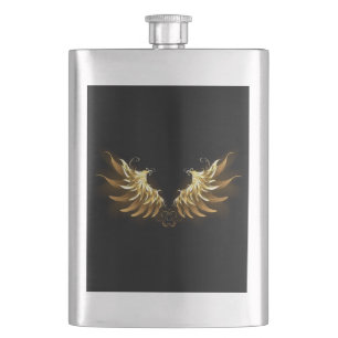 Golden Angel Wings on Black background Hip Flask
