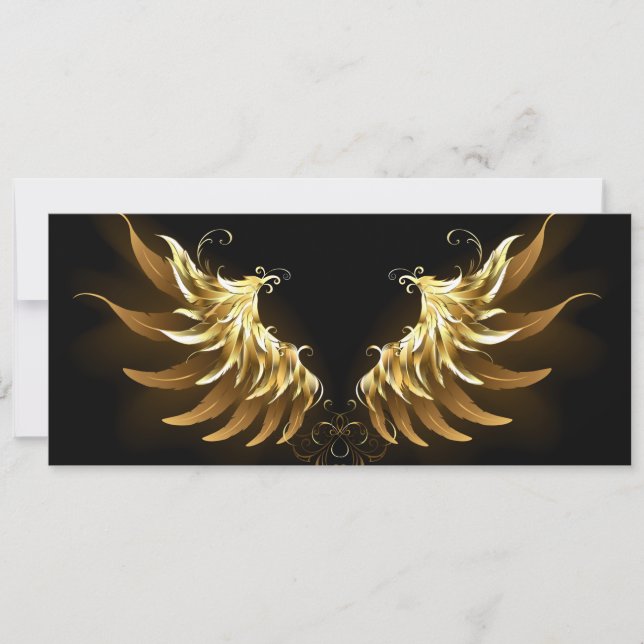 Golden Angel Wings on Black background Holiday Card (Front)