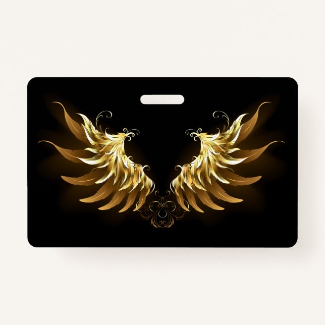 Golden Angel Wings on Black background ID Badge (Front)