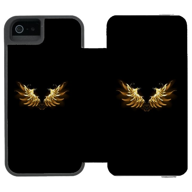 Golden Angel Wings on Black background Incipio iPhone Wallet Case (Folio Open)