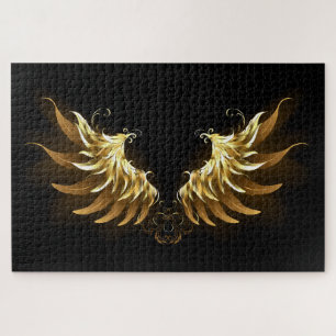 Golden Angel Wings on Black background Jigsaw Puzzle