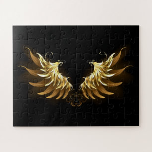 Golden Angel Wings on Black background Jigsaw Puzzle