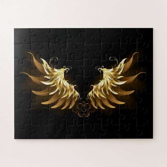 Golden Angel Wings on Black background Jigsaw Puzzle (Horizontal)