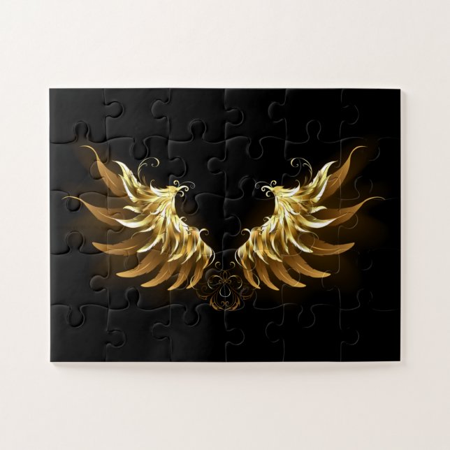 Golden Angel Wings on Black background Jigsaw Puzzle (Horizontal)