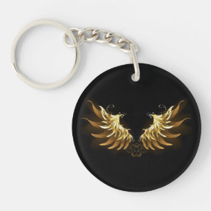 Golden Angel Wings on Black background Key Ring