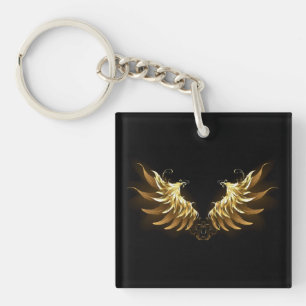 Golden Angel Wings on Black background Key Ring