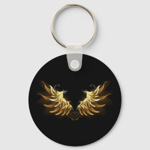Golden Angel Wings on Black background Key Ring