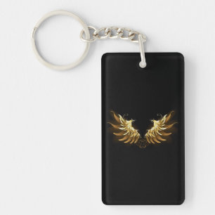 Golden Angel Wings on Black background Key Ring