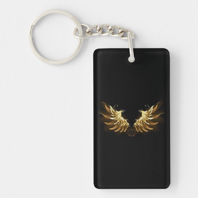 Golden Angel Wings on Black background Key Ring (Front)
