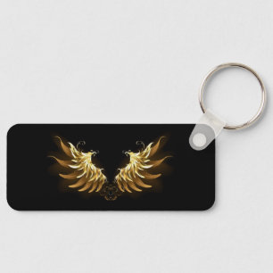 Golden Angel Wings on Black background Key Ring