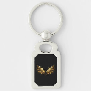 Golden Angel Wings on Black background Key Ring