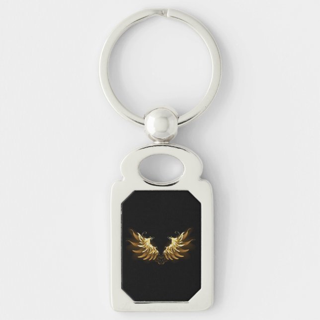Golden Angel Wings on Black background Key Ring (Front)