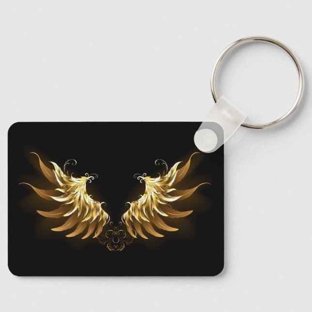 Golden Angel Wings on Black background Key Ring (Front)