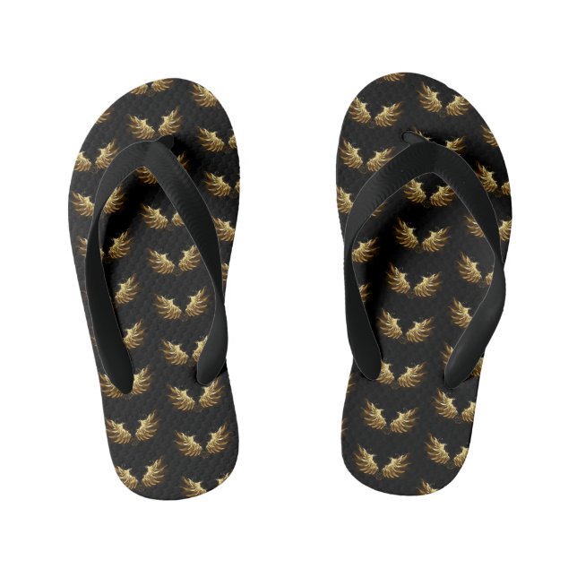 Golden Angel Wings on Black background Kid's Thongs (Footbed)
