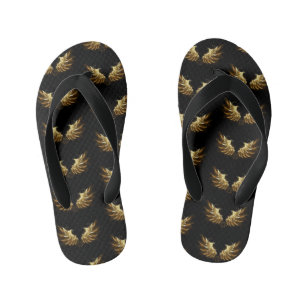 Golden Angel Wings on Black background Kid's Thongs