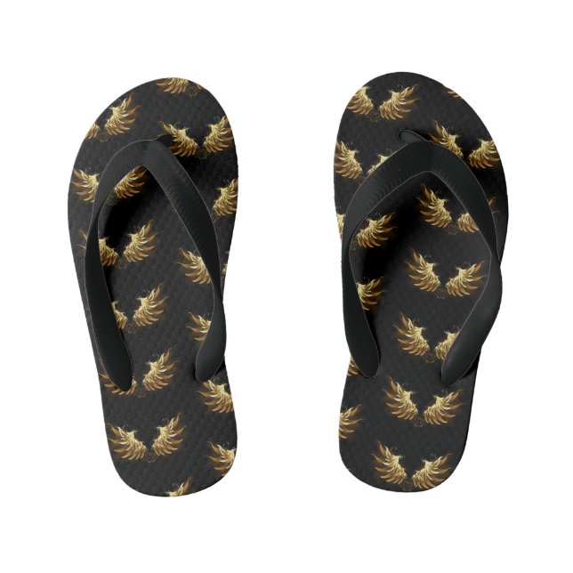 Golden Angel Wings on Black background Kid's Thongs (Footbed)