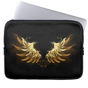 Golden Angel Wings on Black background Laptop Sleeve
