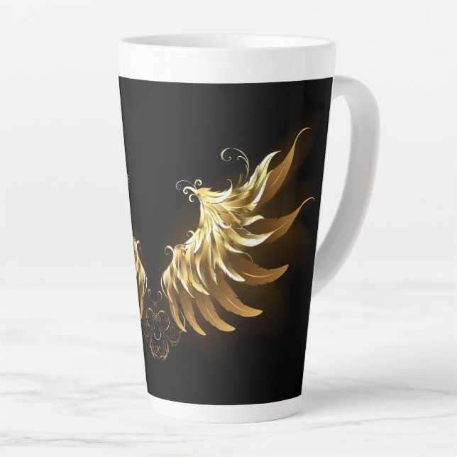 Golden Angel Wings on Black background Latte Mug (Right Angle)