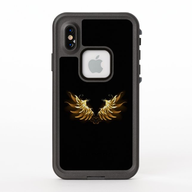 Golden Angel Wings on Black background LifeProof iPhone Case (Back)