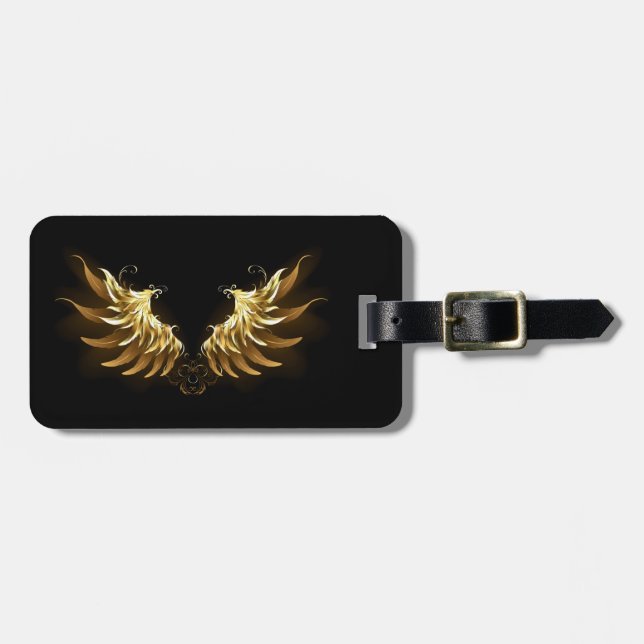 Golden Angel Wings on Black background Luggage Tag (Front Horizontal)