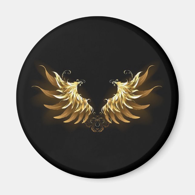 Golden Angel Wings on Black background Magnet (Front)