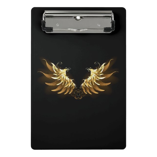 Golden Angel Wings on Black background Mini Clipboard (Front)