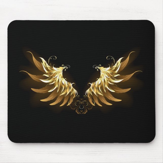 Golden Angel Wings on Black background Mouse Pad (Front)