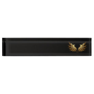 Golden Angel Wings on Black background Nameplate