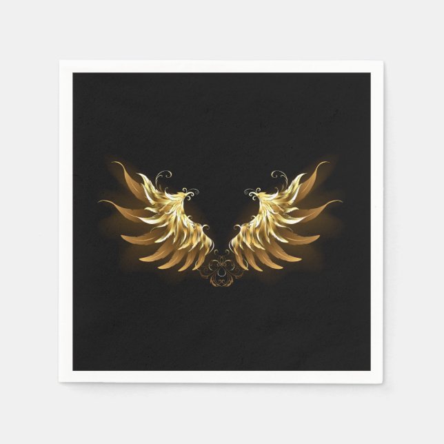 Golden Angel Wings on Black background Napkin (Front)