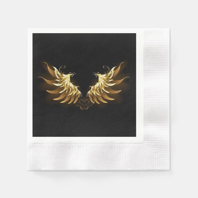 Golden Angel Wings on Black background Napkin (Front)