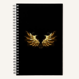 Golden Angel Wings on Black background Notebook