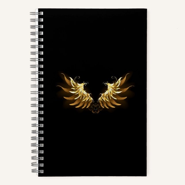 Golden Angel Wings on Black background Notebook (Front)