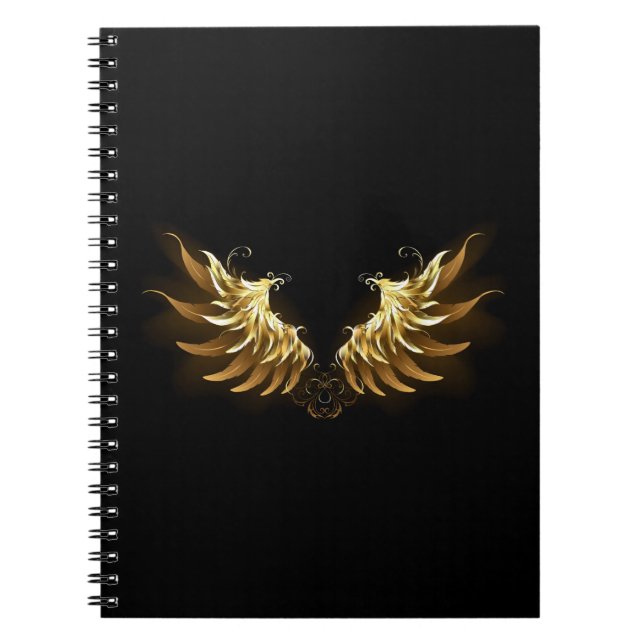 Golden Angel Wings on Black background Notebook (Front)