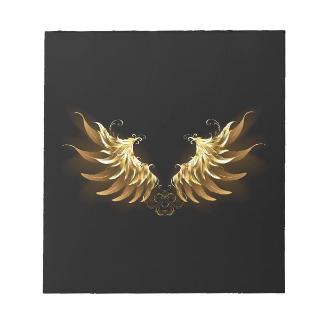 Golden Angel Wings on Black background Notepad (Front)