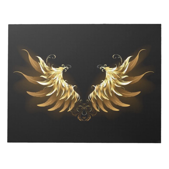 Golden Angel Wings on Black background Notepad (Front)