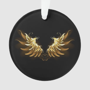 Golden Angel Wings on Black background Ornament